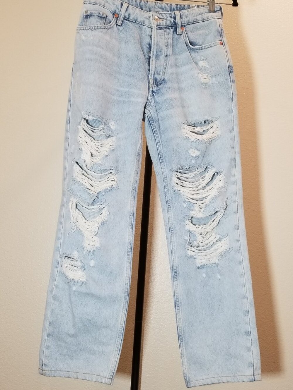 H&M &Denim 90's Boyfriend Ripped Blue Jeans Womens Size 2 Street Retro Coachella